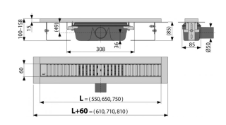 Душевой лоток AlcaPlast с перфорированной решеткой 55см хром APZ1SMART-LINE-550